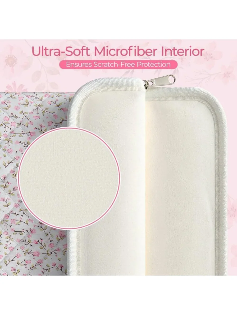 Aesthetic Pink Floral Quilted Laptop Sleeve 13-14 inch, Soft Carrying Case for
